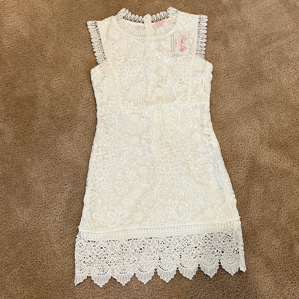 Pink Lily white lace dress